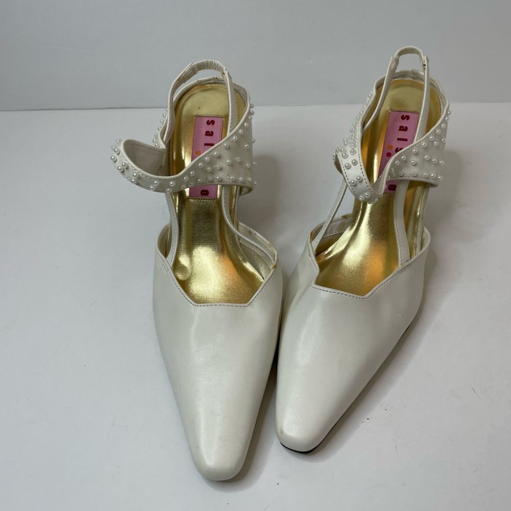 Salsere| 7 Medium | White Pearl| Sling back| Classic Y2K Bridal| Wedding